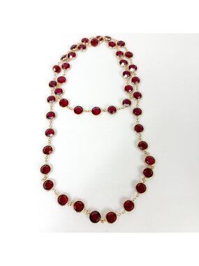 Swarovski Gold Tone Open Scarlet Red Bezel Large 0.5'' Crystals Necklace 36